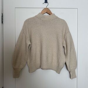 RVCA Volt Sweater Womens Sz M Ivory Chunky Knit Textured Mock Neck Relaxed Fit